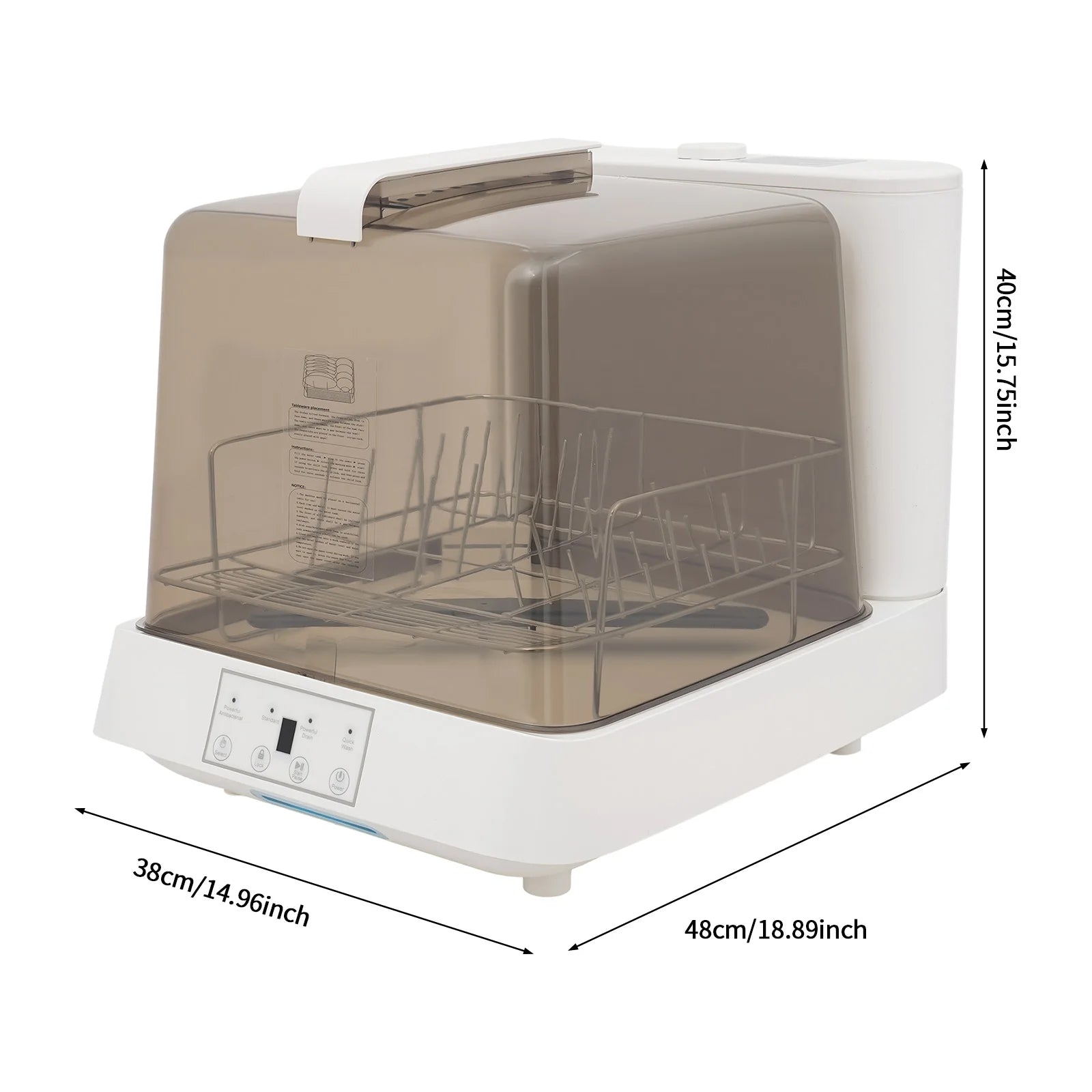 Modern Tank Built-in Portable Tabletop Dishwasher Touch Button Operation 360° Bottom Spray Arm Low Water Usage Automatic Washing And Drying All In One Compact Freestanding Dish Washing Equipment No Fixed Water Inlet Needed