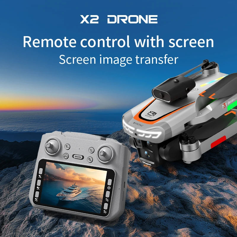 2026 X2 Promax Foldable Drone with HD 2.8'' Screen Controller Dual HD Cameras USB Charging Multi-Angle Shooting Real-Time Image Transmission LED Lights