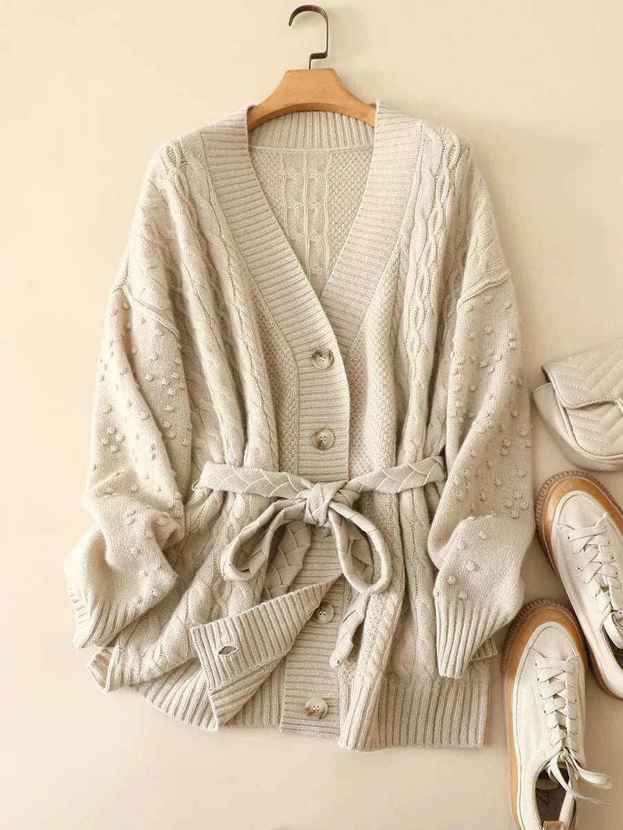 Naizaiga 100 cashmere pink white V-neck hollow reglan sleeve long sleeve winter Women cardigans jacket female sweater ,KSN191