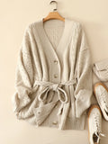 Naizaiga 100 cashmere pink white V-neck hollow reglan sleeve long sleeve winter Women cardigans jacket female sweater ,KSN191