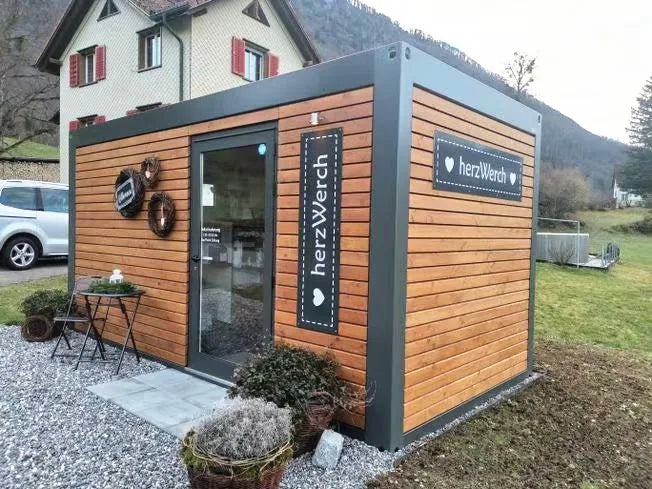 20ft Prefab Container Office Modular Storage Pod Glass Hut Garden Shed Tiny House