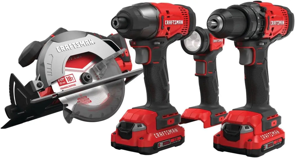20V MAX 4-Tool Power Tool Combo Kit: Circular Saw, Impact Driver, Drill, LED Light, Batteries & Charger Included
