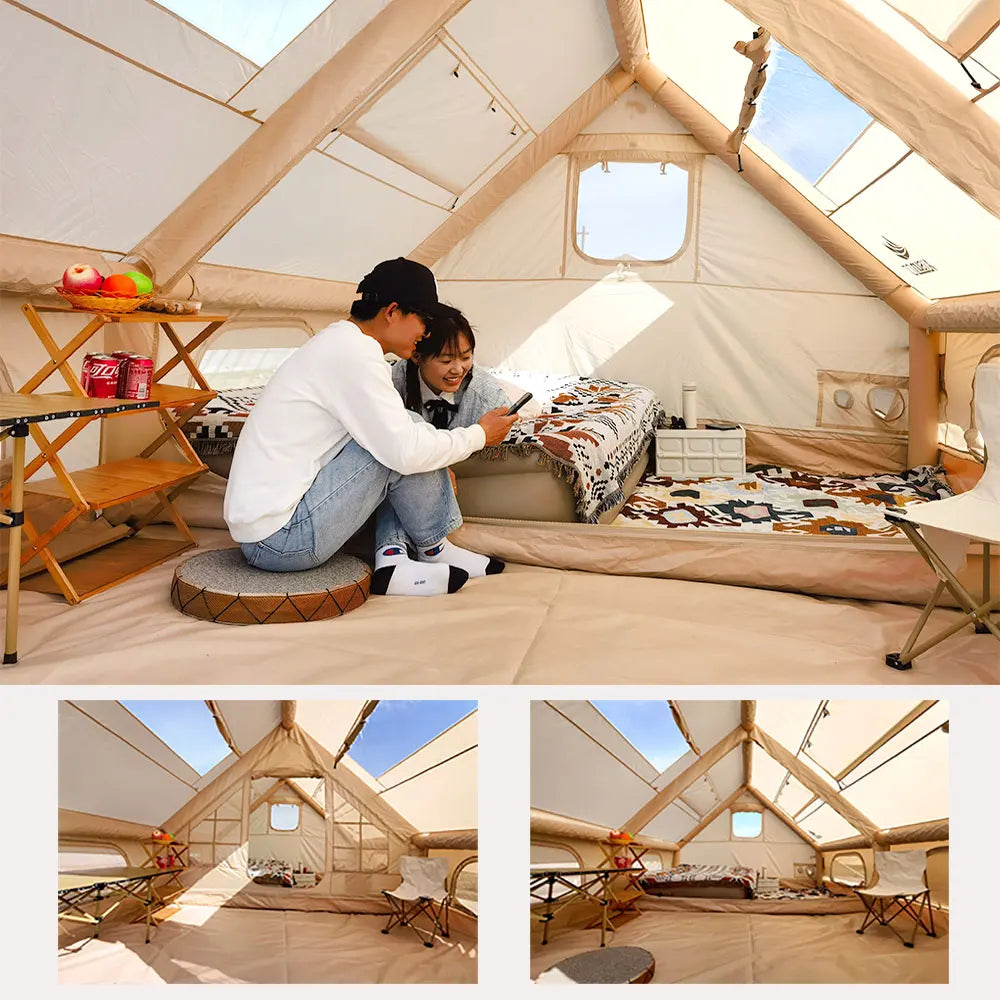 Camping Inflatable Tent for Family, PVC Skylight Air Tube, Camp Base Tents, 12 Square Meters, Large Space, 6-8 Person