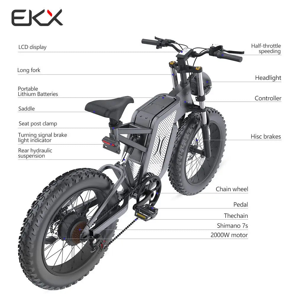 EKX X20 Electric Bicycle 48V 35AH Lithium Battery Adult Mountain Ebike 20 Inch Mountain Electric Men's Moped Road E Bikes