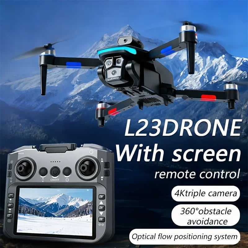 2026 L23 Foldable Drone 4K HD Triple Camera Brushless Motor Smart Obstacle Avoidance Precise Hover Dual Battery Long Flight Portable RC Quadcopter Beginner Aerial Gift for Christmas Birthday