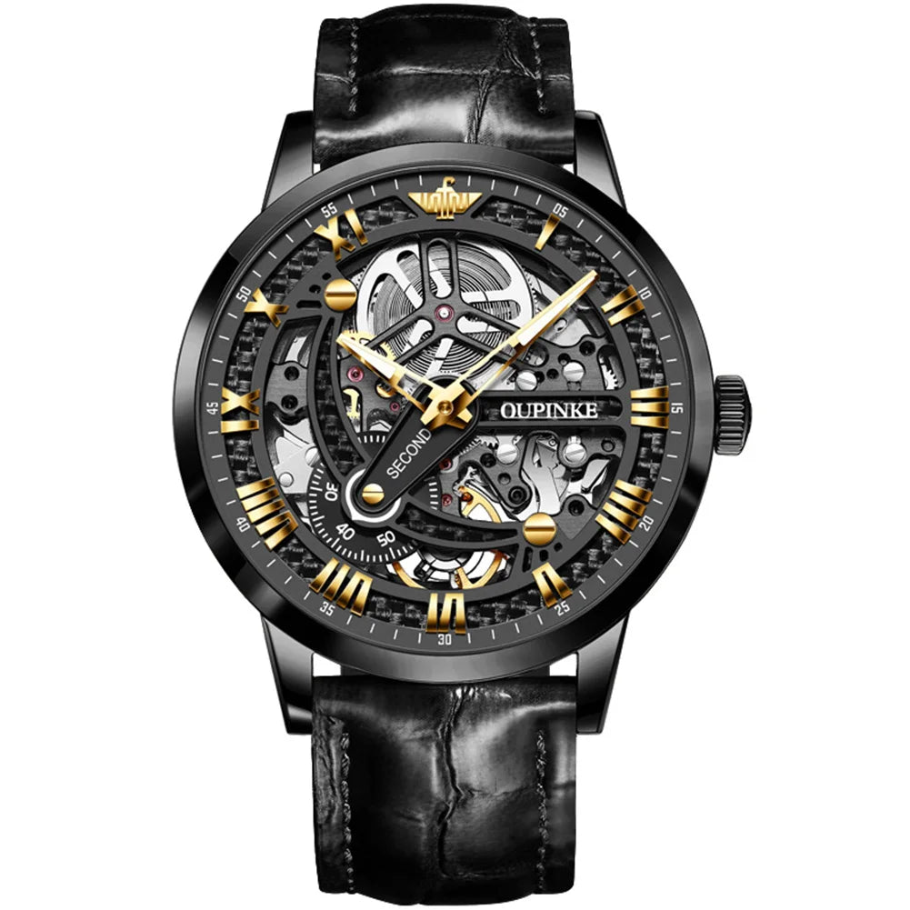 OUPINKE 3173 Man Watches Top Brand Automatic Mechanical Watch For Men Skeleton Flywheel Luxury 50M Waterproof Dress Hand Clock