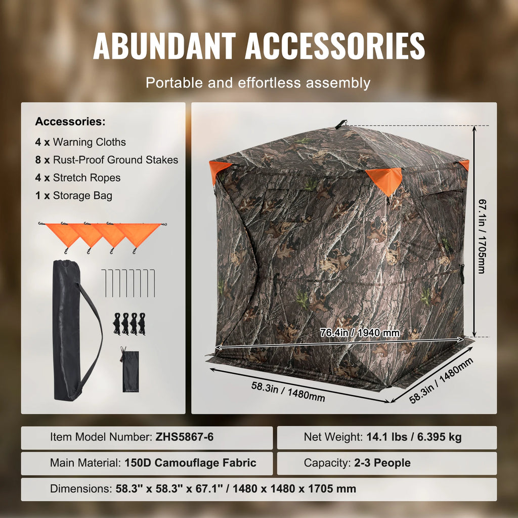 SucceBuy Hunting Blind, 270° See Through Ground Blind, 2-3 Person Pop Up Deer Blind for Hunting with Carrying Bag, Portable Tent