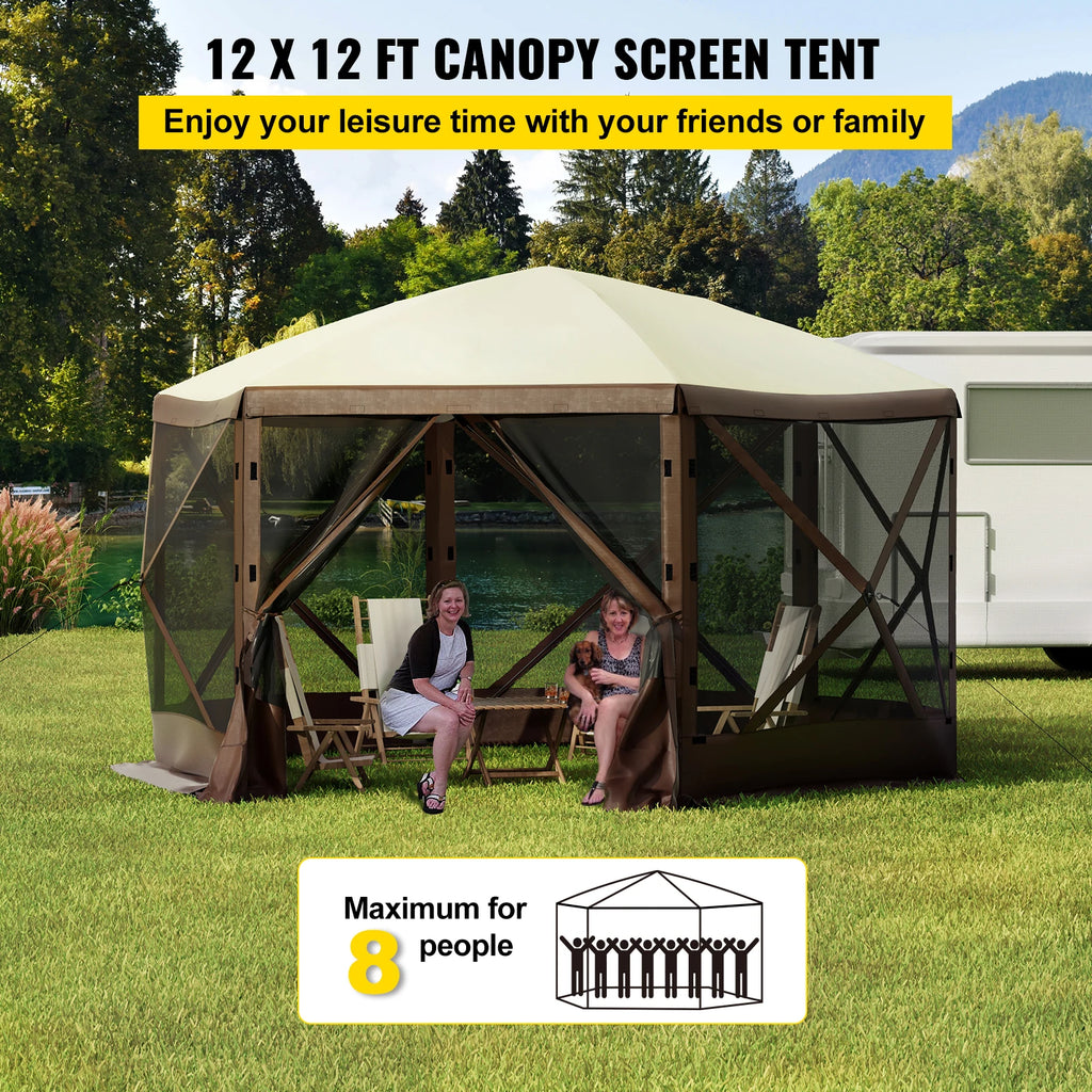 SucceBuy Pop-up Camping Gazebo Camping Canopy Shelter 6 Sided 12' x 12' / 10' x 10' Sun Shade Tents & Canopies Camping & Hiking