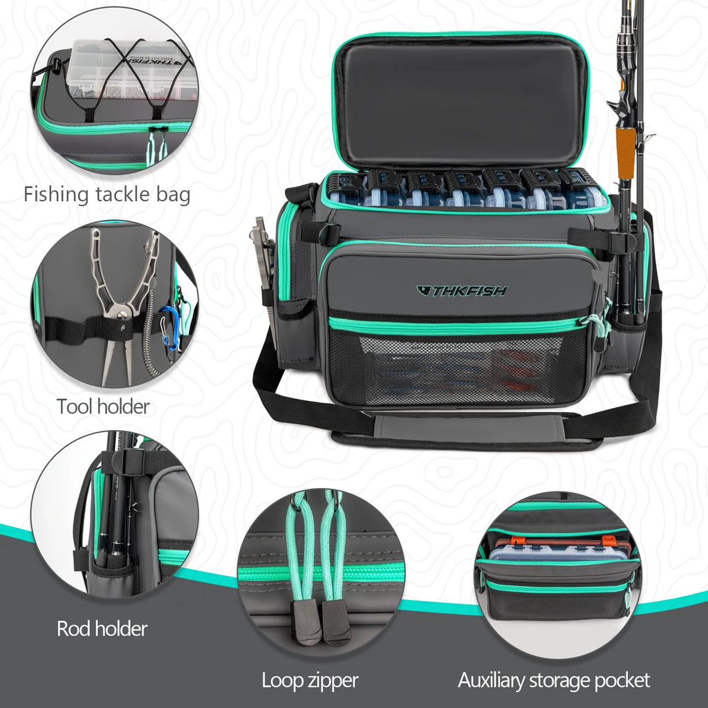 THKFISH Fishing Shoulder Bag Waterproof Fishing Tackle Bags Multifunctional Fishing Gear Lures Storage Pack Sling Bag