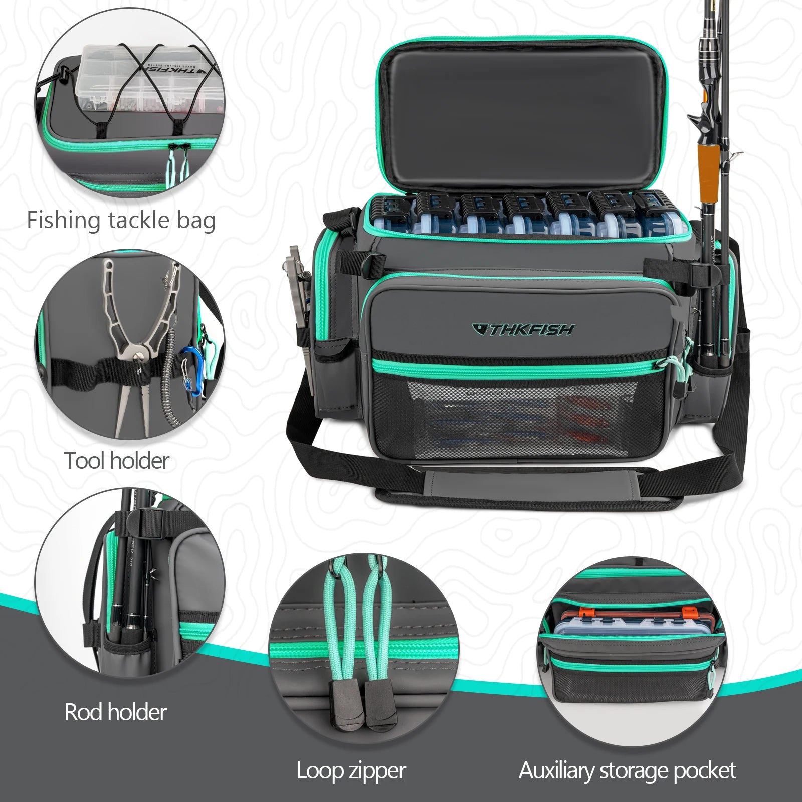 THKFISH Fishing Shoulder Bag Waterproof Fishing Tackle Bags Multifunctional Fishing Gear Lures Storage Pack Sling Bag