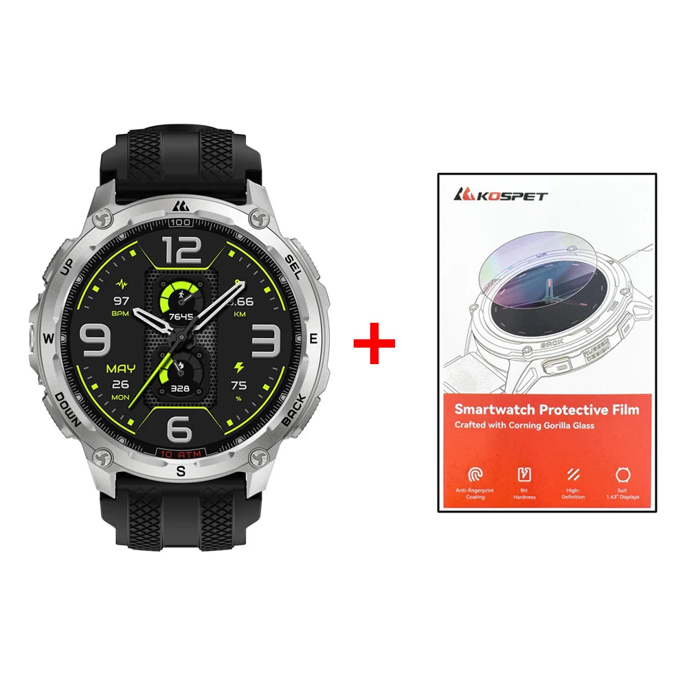 KOSPET Tank T4 Smart Watch for Men 6-Sat GPS Offline Maps 10ATM Waterproof Heart Rate Diving Skiing Hiking for Android iOS