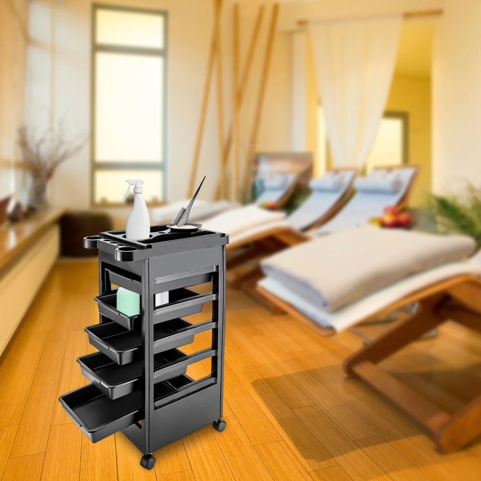 Hair Styling Salon Trolley Cart with Wheels and 5 Drawers Salon Rolling Cart for Hair Stylist Hairdresser Beauty Tattoo