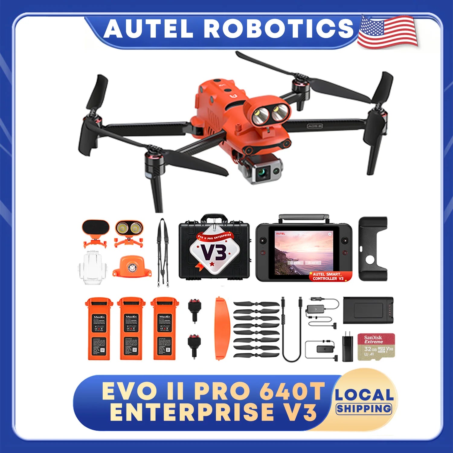 Autel Robotics EVO II Dual 640T Enterprise V3 Drone 16x Digital Zoom 6K/30fps HDR Multiple temperature measurement modes 4GNSS