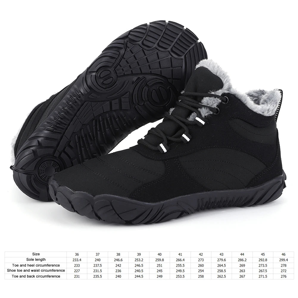 Winter Footwear Barefoot Boots Waterproof Warm Fur Lined for Women Men