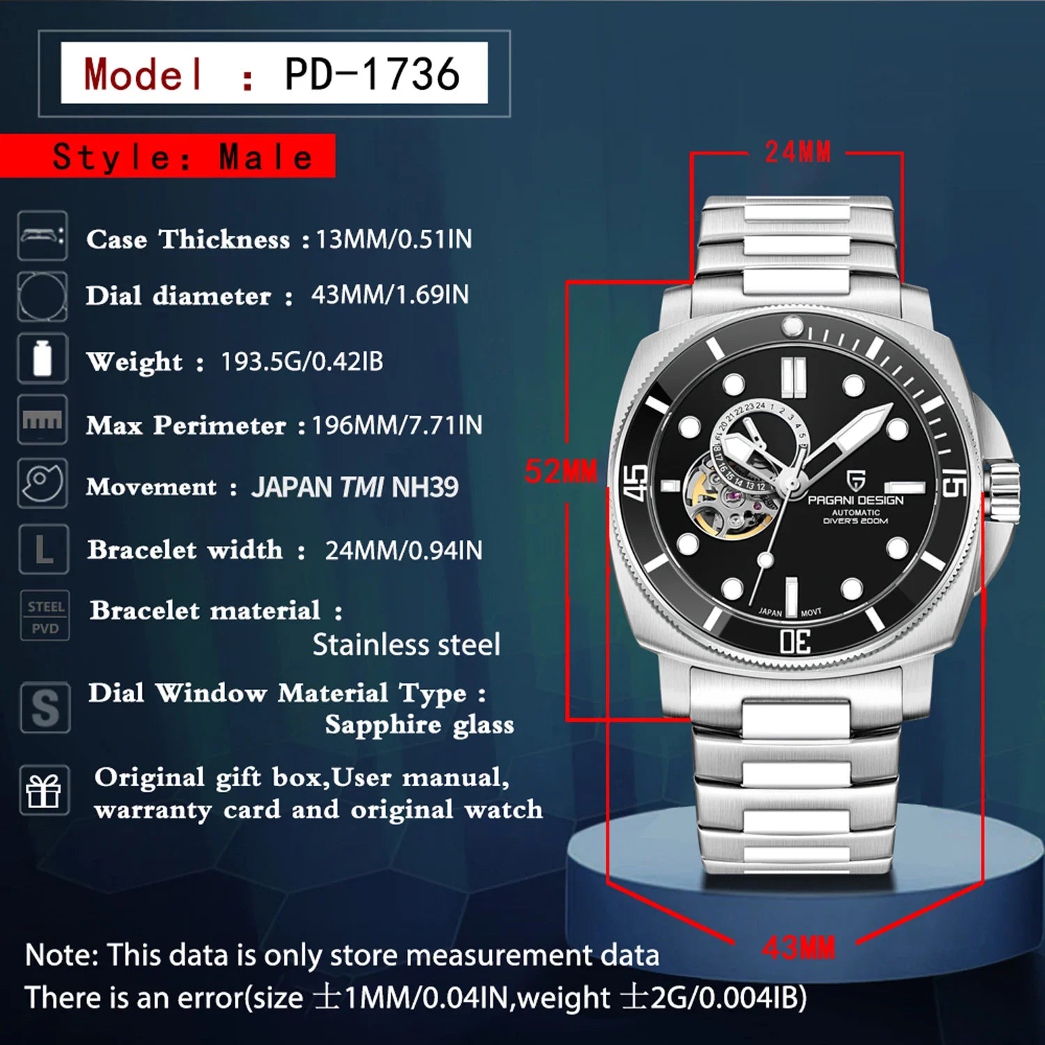 PAGANI DESIGN 2024 New Men's Watches Luxury Mechanical Automatic Watch For Men Sapphire Mirror Sports Waterproof Stainless Steel
