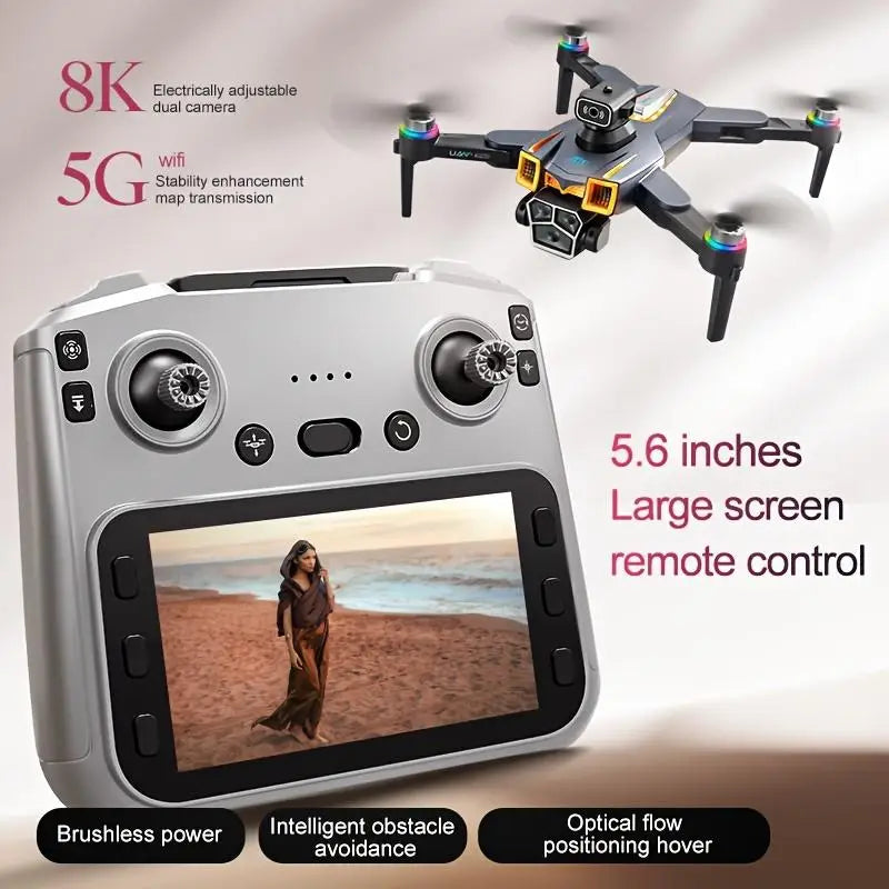 8K triple camera drone, A19 max pro aircraft, dual battery configuration, dual aerial cameras, one-touch takeoff, brushless wind-resistant motor, easy operation for beginners. A new drone worth owning in 2026