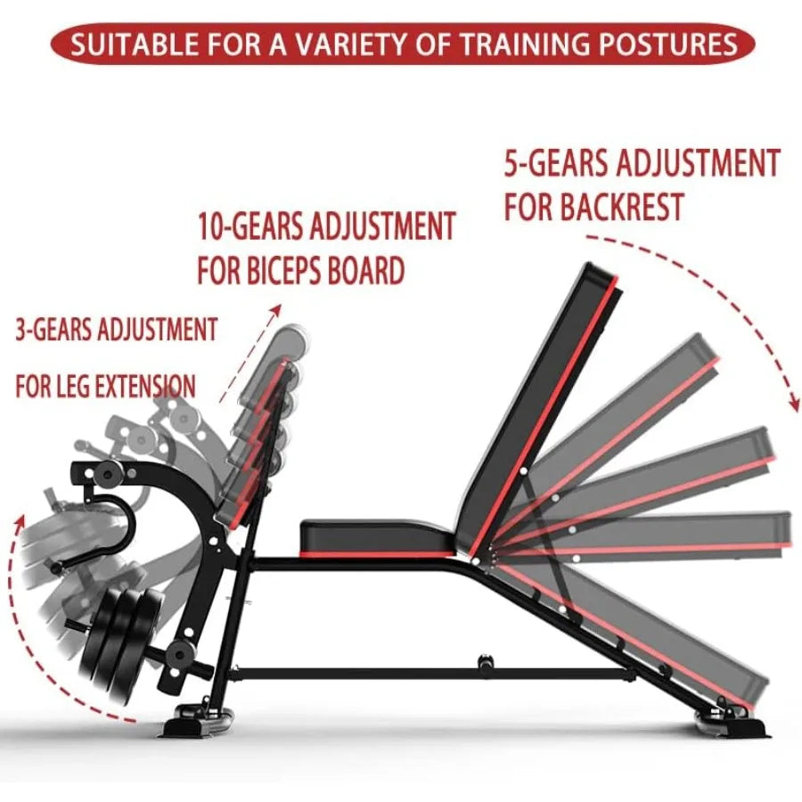 Utility Weight Bench with Leg Extension - Multi-Position Adjustable Bench for Strength Training, Dumbbell Exercise and Ab Workou