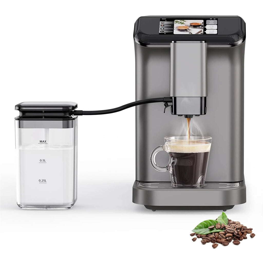 20 Bar Fully Automatic Coffee Maker Machine with Grinder & Auto Milk Frother, 6 Presets, LCD Touch Screen, Auto-Clean, 53oz Water Tank, 120V for Home Office Coffee Shop