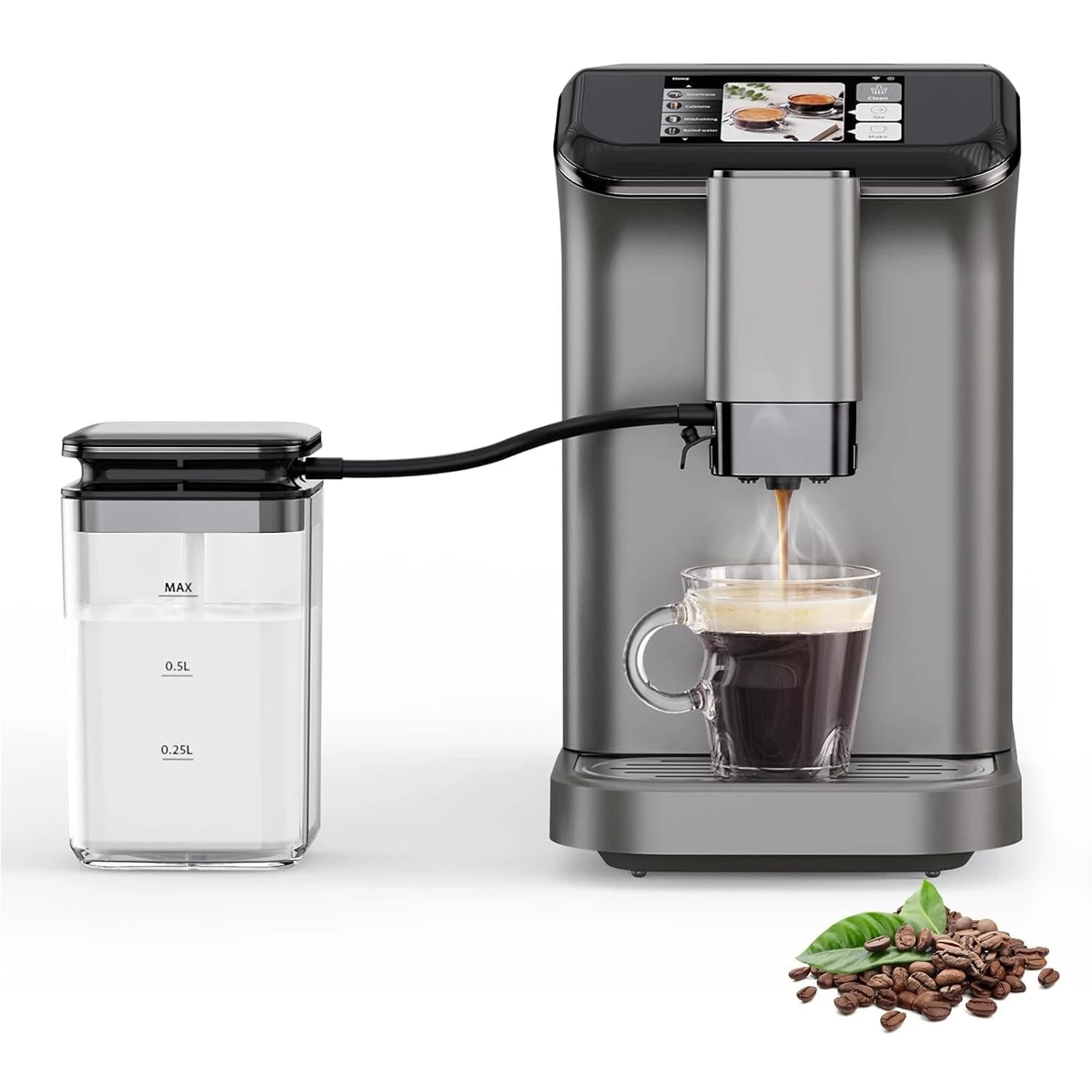 20 Bar Fully Automatic Coffee Maker Machine with Grinder & Auto Milk Frother, 6 Presets, LCD Touch Screen, Auto-Clean, 53oz Water Tank, 120V for Home Office Coffee Shop