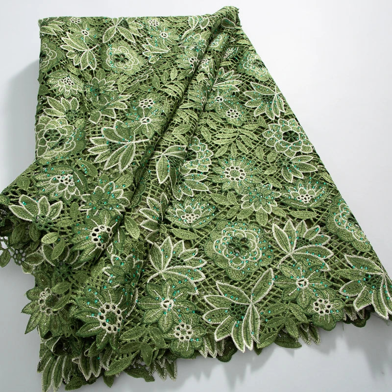 Latest Nigerian Water Soluble Lace Sequins Fabric 2025 High Quality Elegant African Cord Guipure Lace Fabric for Wedding Dress A