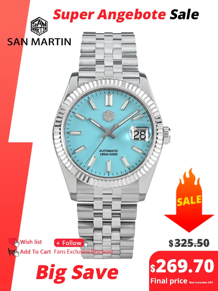 San Martin 36.5mm Men Dress Watch Top Brand Luxury Automatic Mechanical Fashion Couples Watches Sapphire Waterproof 100m BGW9