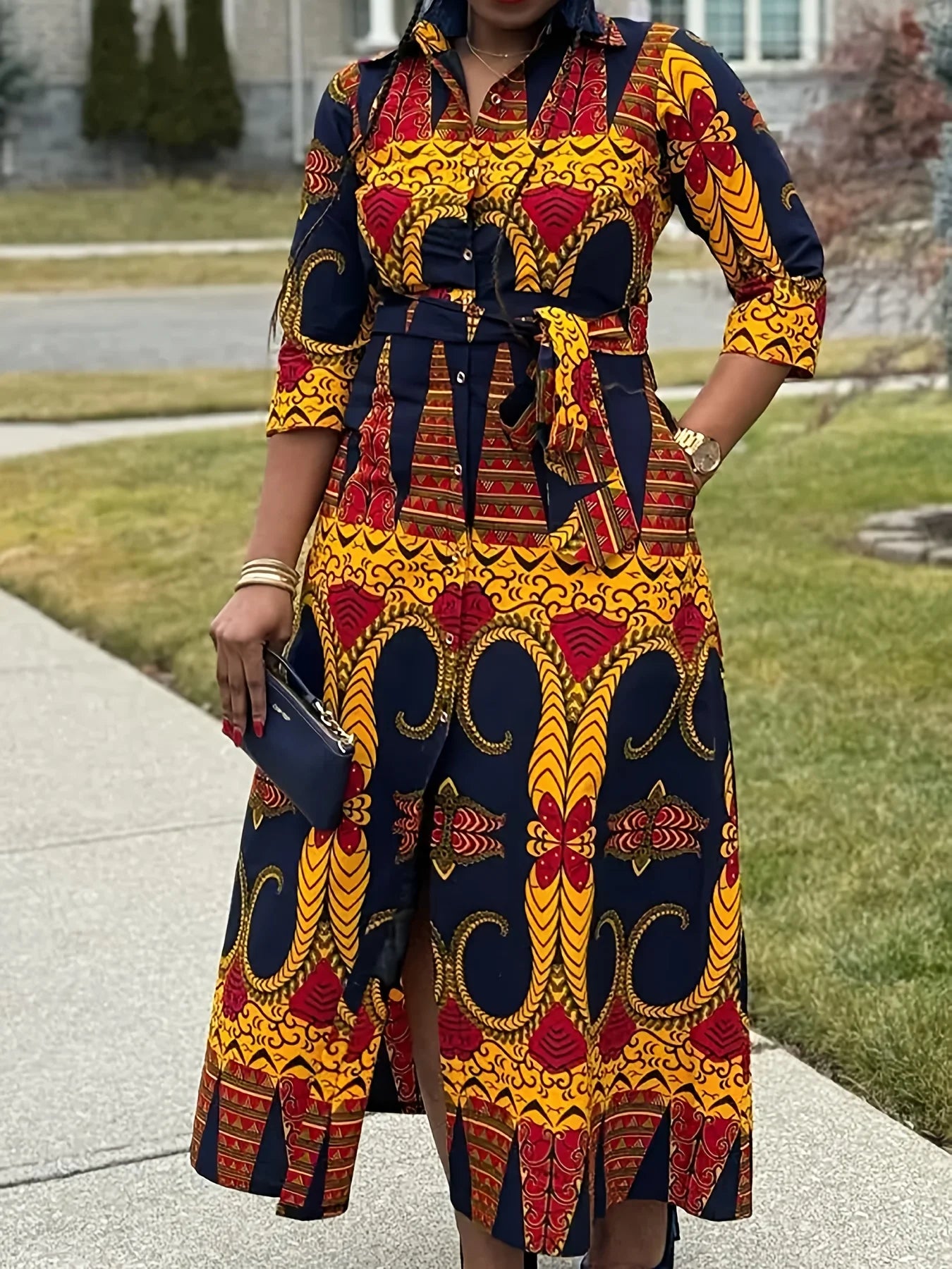 American plus size ethnic pattern dress