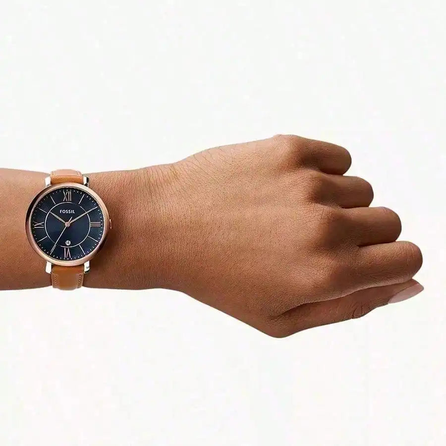 Fossil Woman Watches– 36 mm Blue Dial with Date Display, Brown Leather Band,  Vintage Aesthetic Gift Accessories