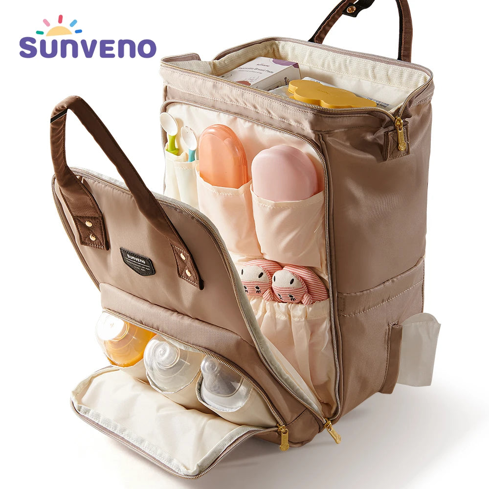 Sunveno Diaper Backpack Bag Mommy Large Capacity Bag Multi-function Waterproof Outdoor Travel Diaper Bags