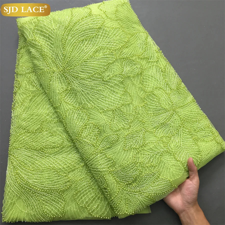 SJD LACE African Luxury Beads Mesh Lace Fabrics Nigerian Tulle 2025 French Tulle Beaded Net Lace for Women Evening Dresses A4034