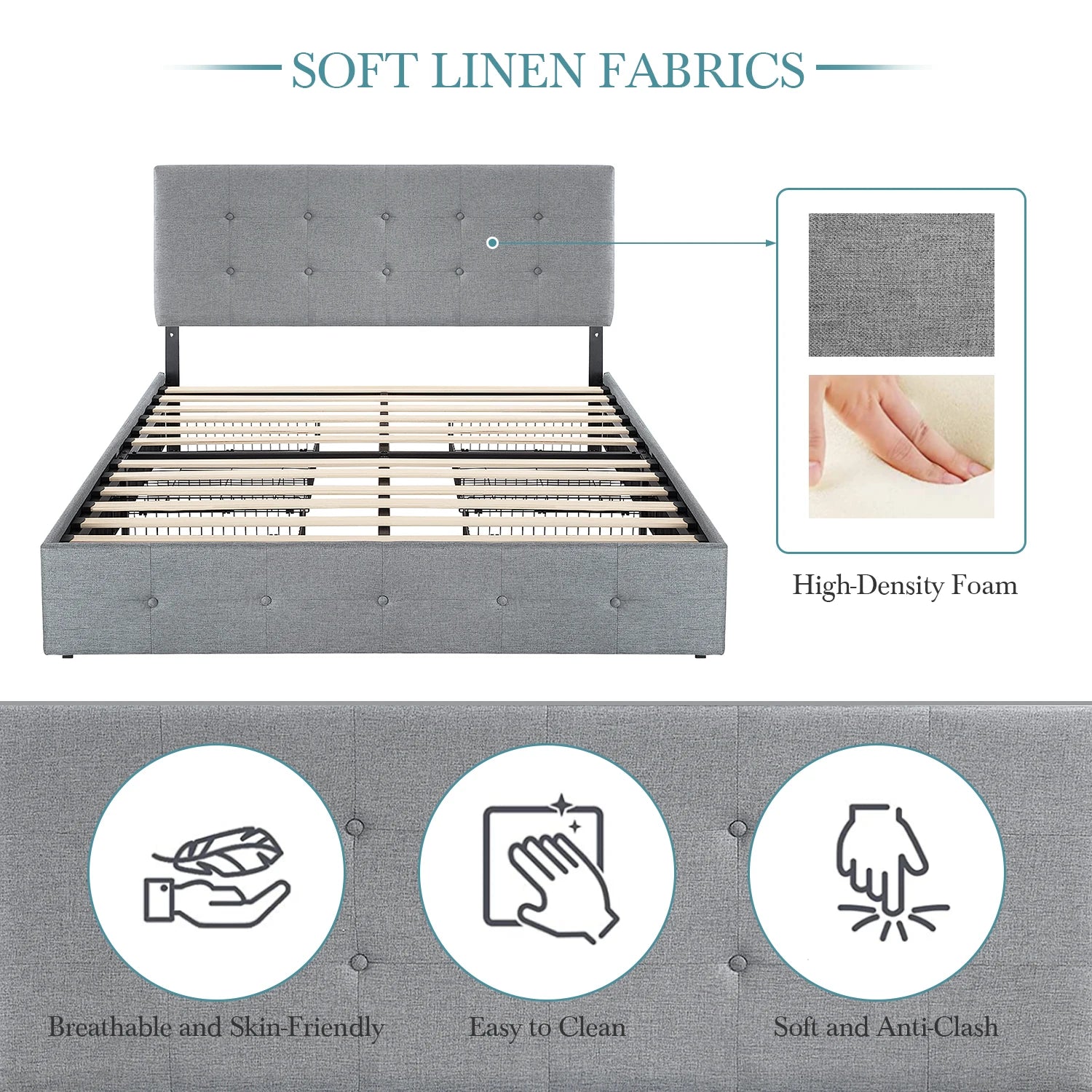 HOOMIC Platform Storage Bed Frame with 4 Drawers, Adjustable Headboard with Square Stitched Button Tufted Design Allewie