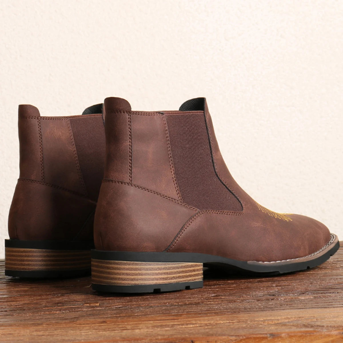 Men's Embroidery Boots With Golden Stitches Wear Ankle Boots Casual British Style Casual Shoes With Golden Stitches Decorated Wi