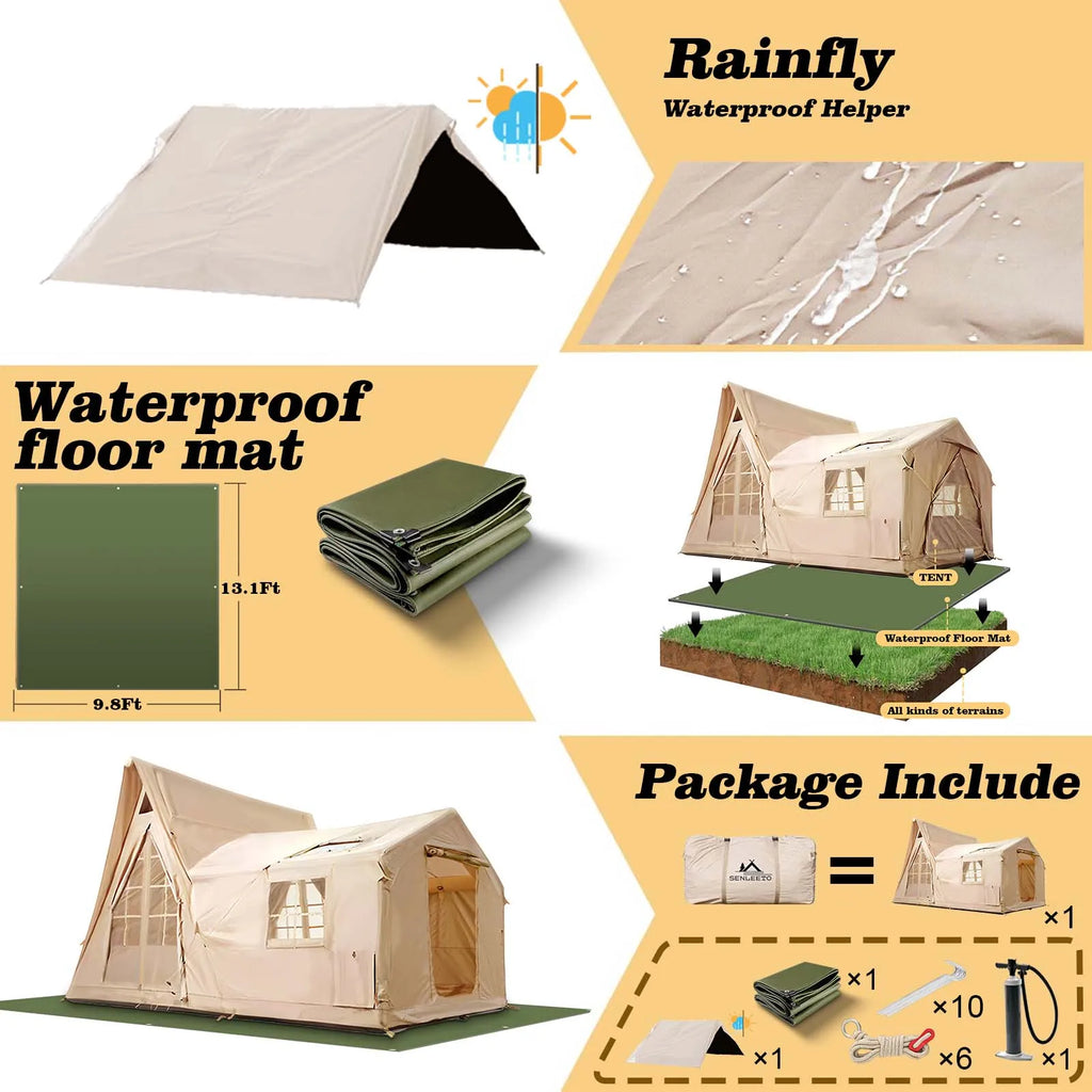 Large Inflatable Tent for 8-10 Person - 135 SQFT Inflatable Cabin Tents for Camping Instant Setup Blow up Tent 4 Season Waterpro