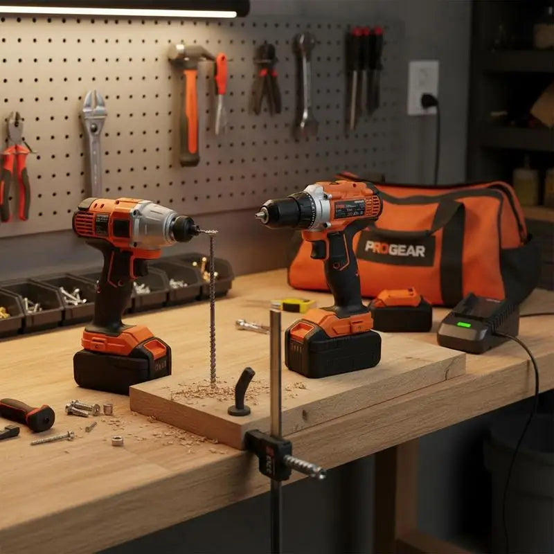 Electric Power Tool Set 20V Max for Home Maintenance Workshop Projects Construction Site 1/2 in Drill 1/4 in Driver 4.0 Ah Batteries Screws Charger Cloth Bag