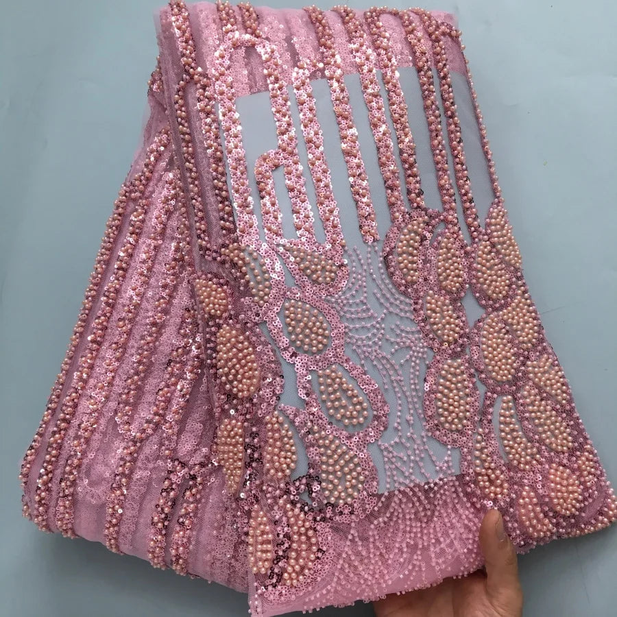 SJD LACE African Luxury Beads Mesh Lace Fabrics Nigerian Tulle 2025 French Tulle Beaded Net Lace for Women Evening Dresses A4034