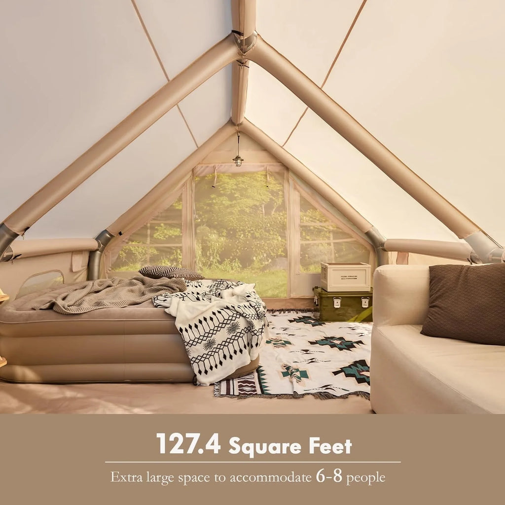Inflatable Camping Tents 8-10 Person ,129 Square Large Inflatable Camping Tent with Stove Jack,Blow up Tent With Mesh Windows