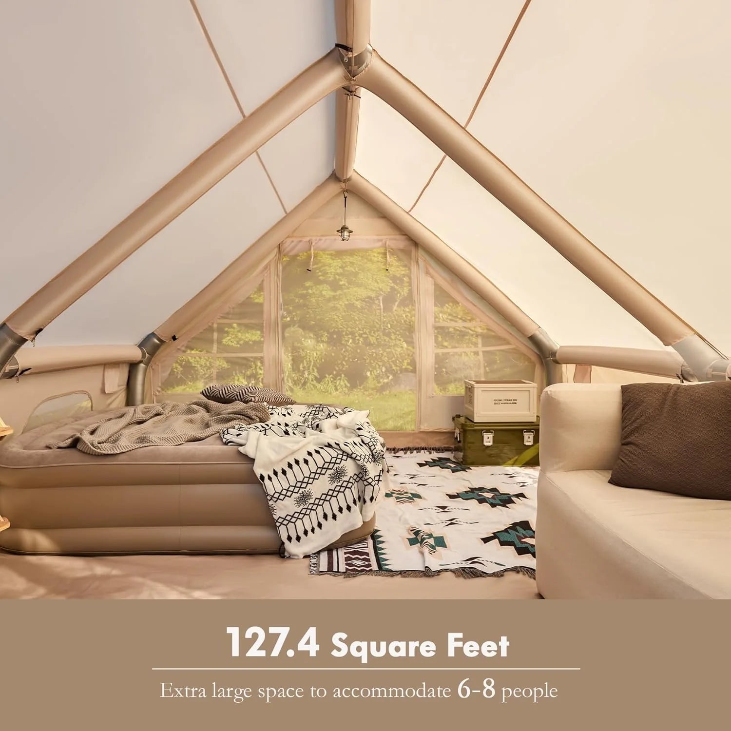 Inflatable Camping Tents 8-10 Person ,129 Square Large Inflatable Camping Tent with Stove Jack,Blow up Tent With Mesh Windows