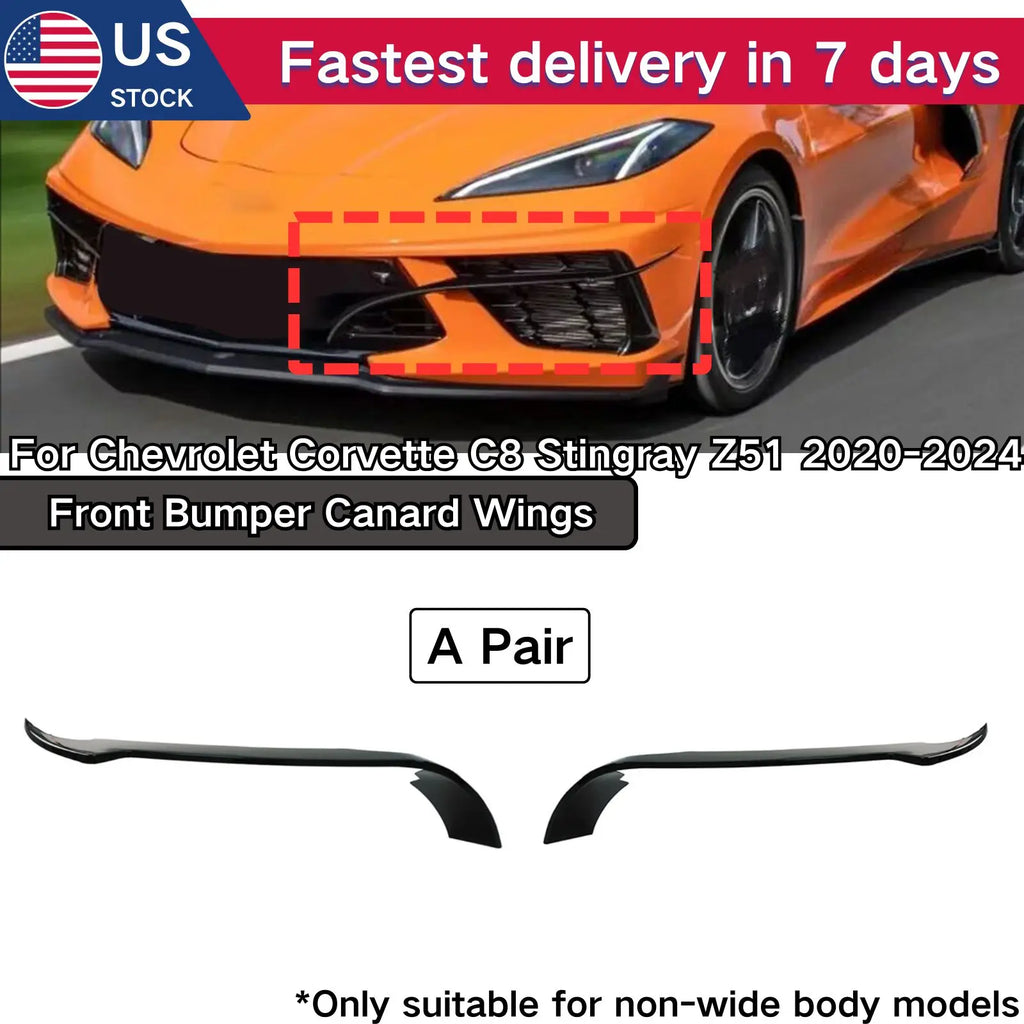 For 2020-2024 Chevrolet Corvette C8 Stingray Z51 Front Bumper Canard Wings Splitter Fins A Pair Body Kit Car Accessories