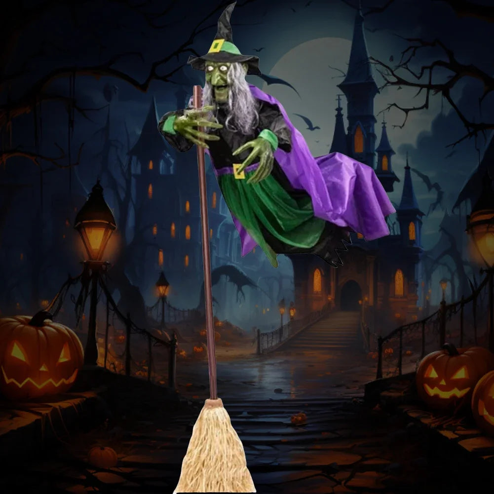 Halloween Flying Witch Decor Hovering Flying Witch Decorations with Scary Sound Halloween Props Horror Themed Scary Props