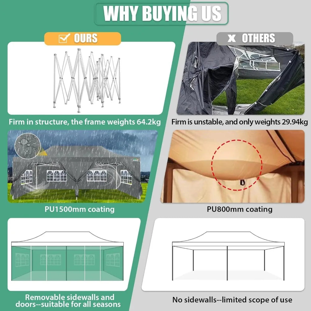 13x26 Pop Up Tent 13x26 Canopy with Sidewalls Heavy Duty Canopy Party Tent for Parties, Outdoor Wedding Large Event Tent