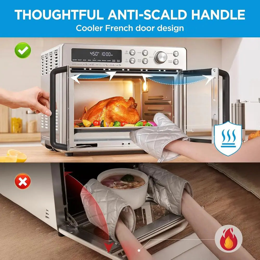 Extra Large 26.4 QT Air Fryer Toaster Oven Combo, 10-in-1 Multifunction, 25% Faster Cooking, 90% Less Oil, Stainless Steel