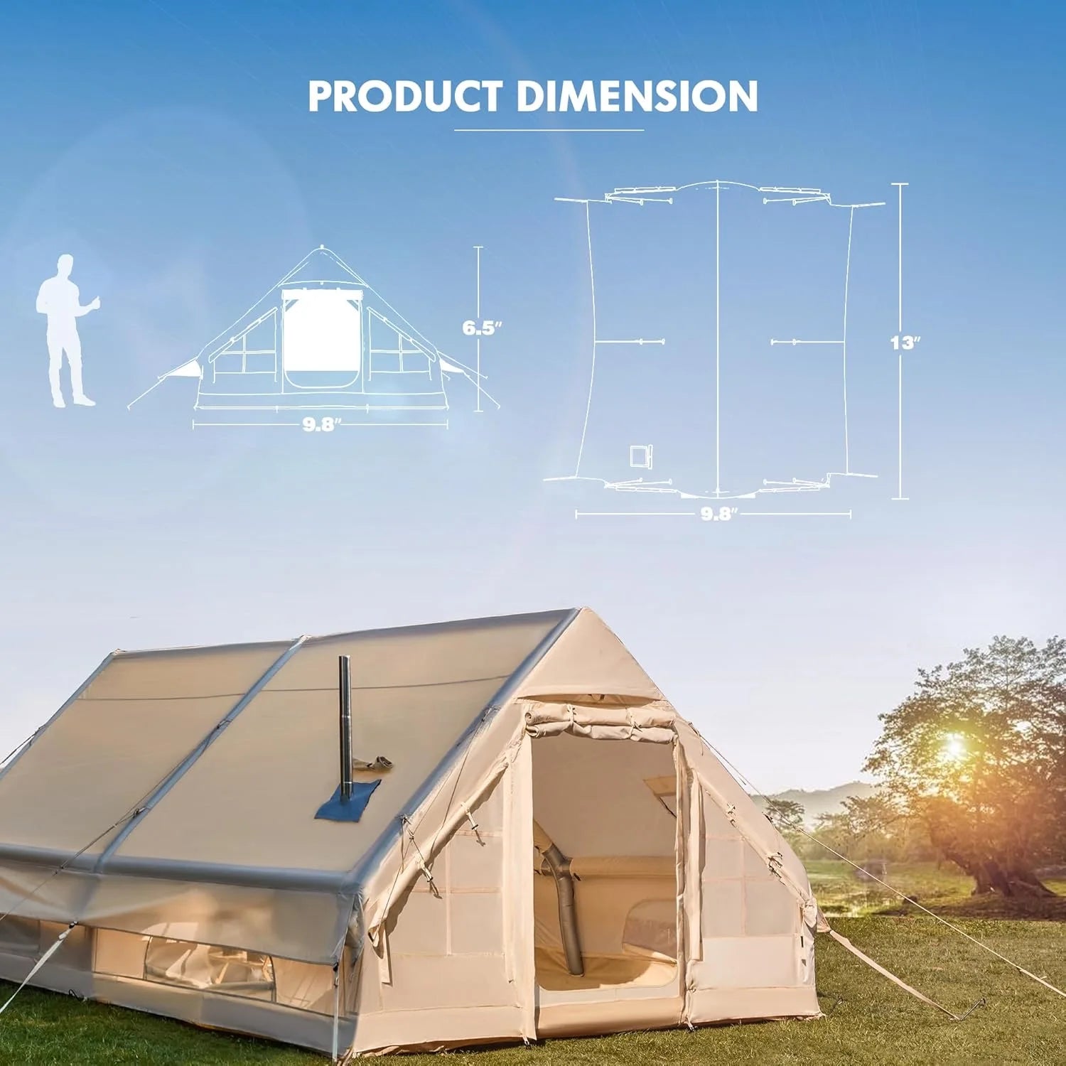 Inflatable Camping Tents 8-10 Person ,129 Square Large Inflatable Camping Tent with Stove Jack,Blow up Tent With Mesh Windows