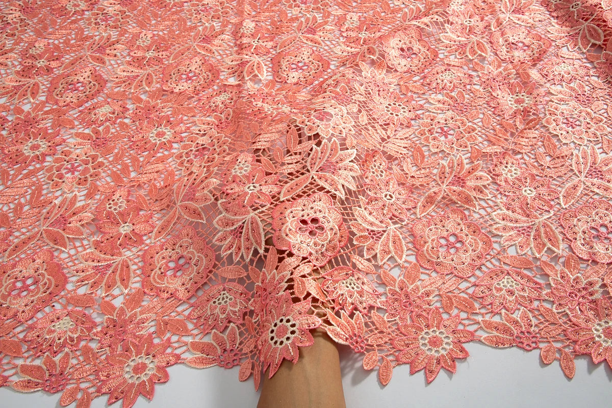 Latest Nigerian Water Soluble Lace Sequins Fabric 2025 High Quality Elegant African Cord Guipure Lace Fabric for Wedding Dress A