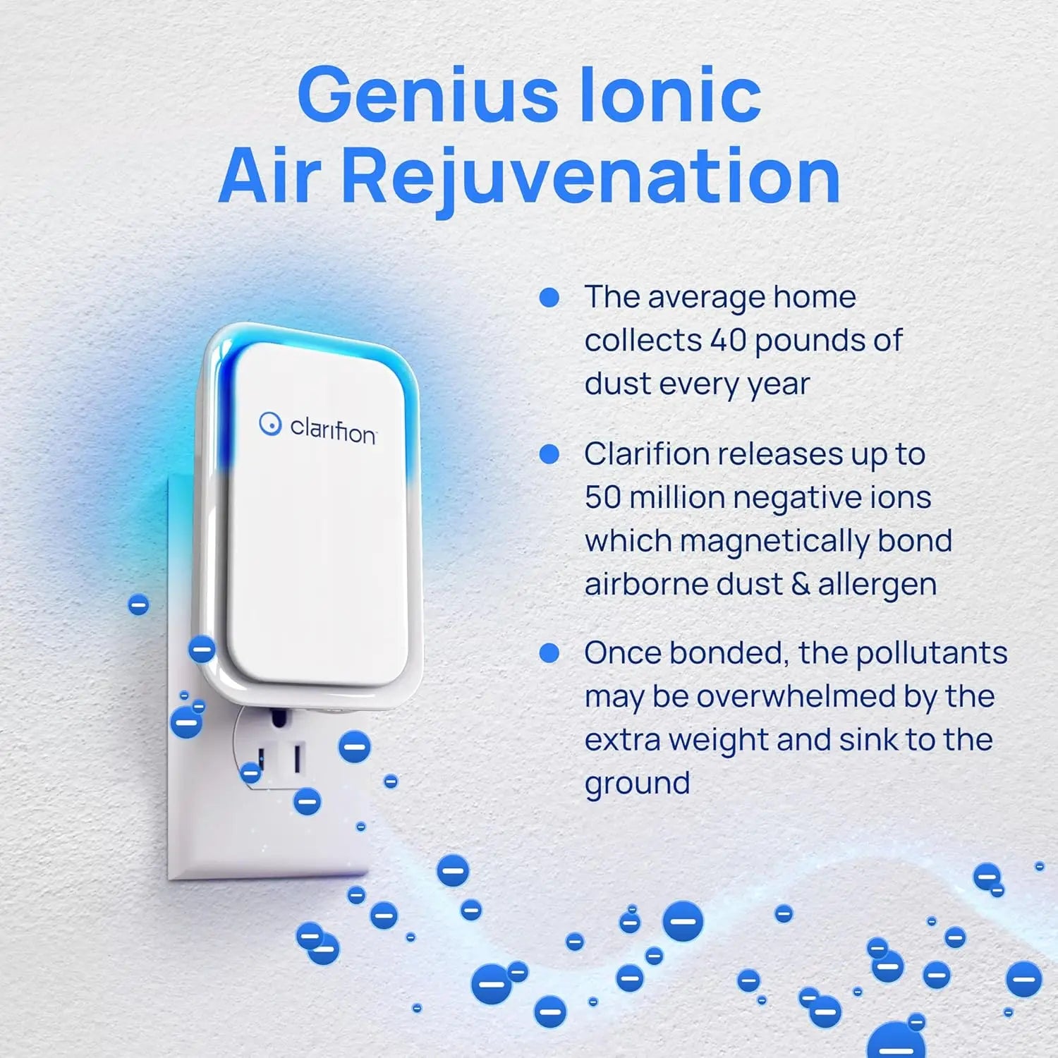 Negative Ion Air Purifier 3-Pack, Quiet Plug-In Freshener for Home, Bedroom, Office, Kitchen, Portable Odor & Smoke Eliminator