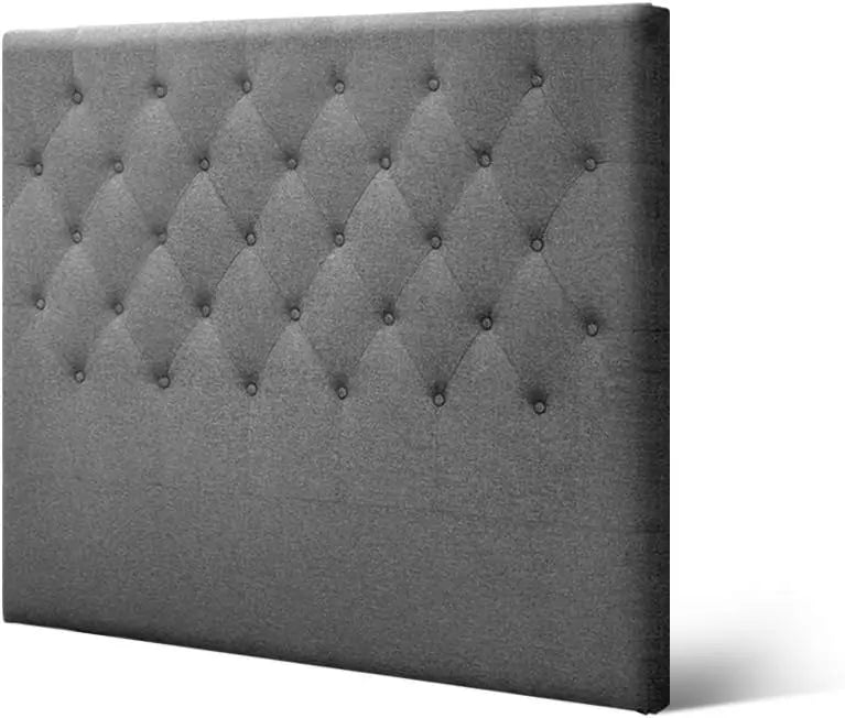 King Single Bed Headboard Headboards Tufted Beds Head Frame Base Upholstered with Grey Faux Linen Fabric Foam Wood, 116 x 120 x