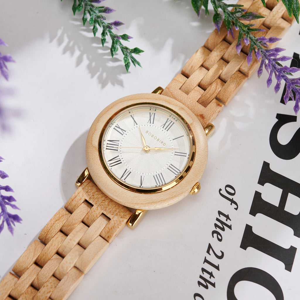 BOBO BIRD Women's Wooden Watch 2025 New Elegant Quartz Wristwatch for Ladies and Girl Natural Wood Timepiece Gift for Girlfriend