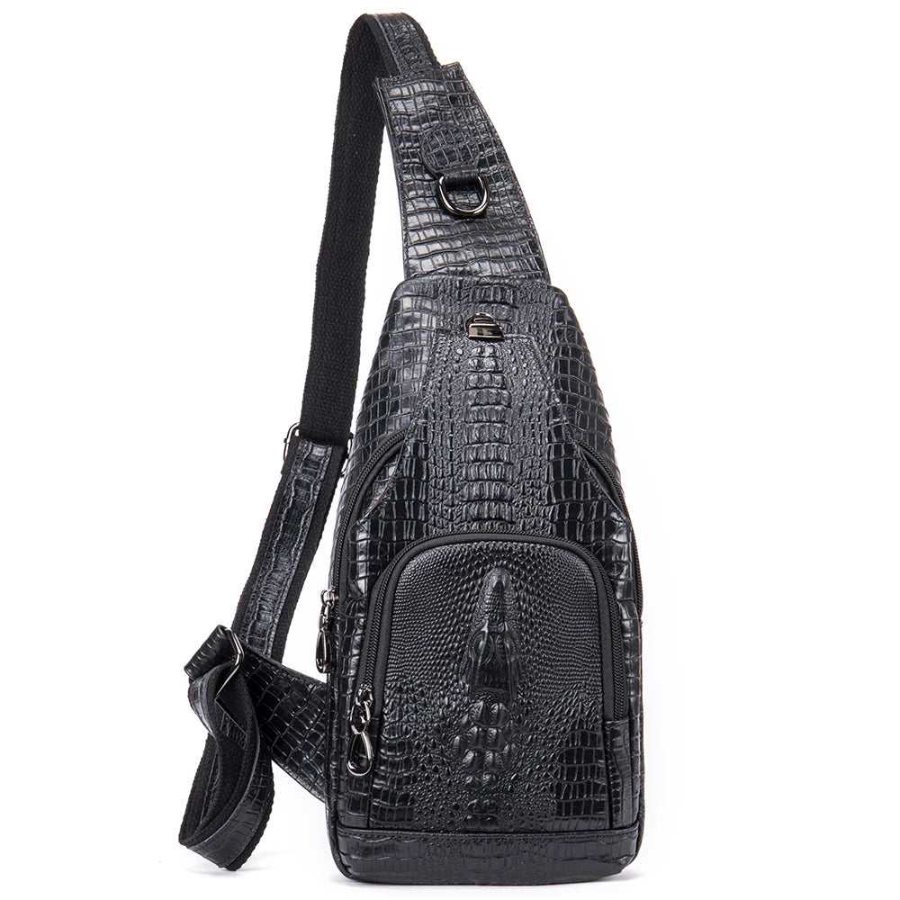WESTAL Genuine Leather Sling Bag Anti-Thief Crossbody Personal Pocket Bag Chest Shoulder Bag for Travel Hiking Croco Design Bags