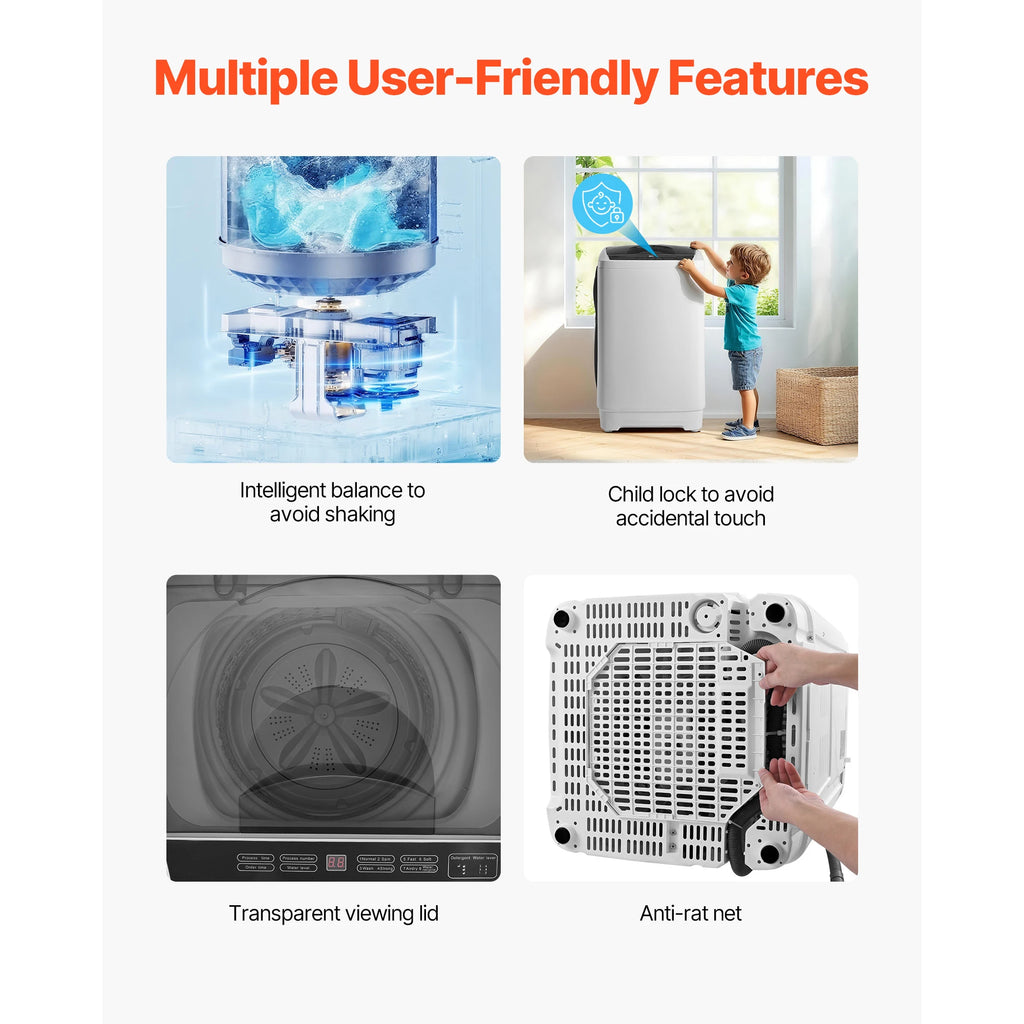 SucceBuy Portable Washing Machine 1.3 cu.ft with LED Display 8 Wash Programs Portable Washer Machine for Apartments RVs Dorms