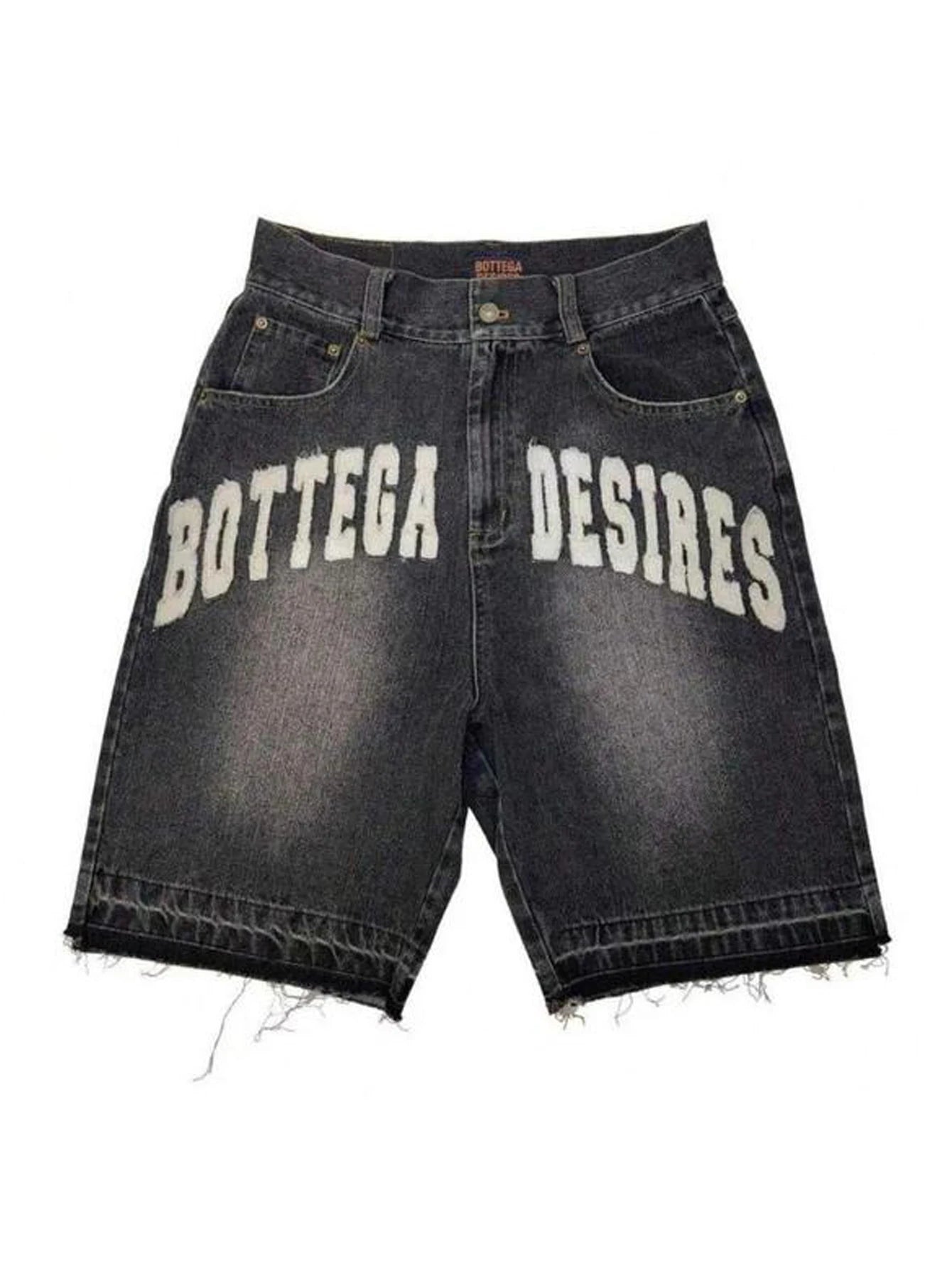 Y2K Vintage Distressed Jeans Letter Pattern Decoration High Waist Denim Shorts Fashion Men Women Hip Hop Streetwear