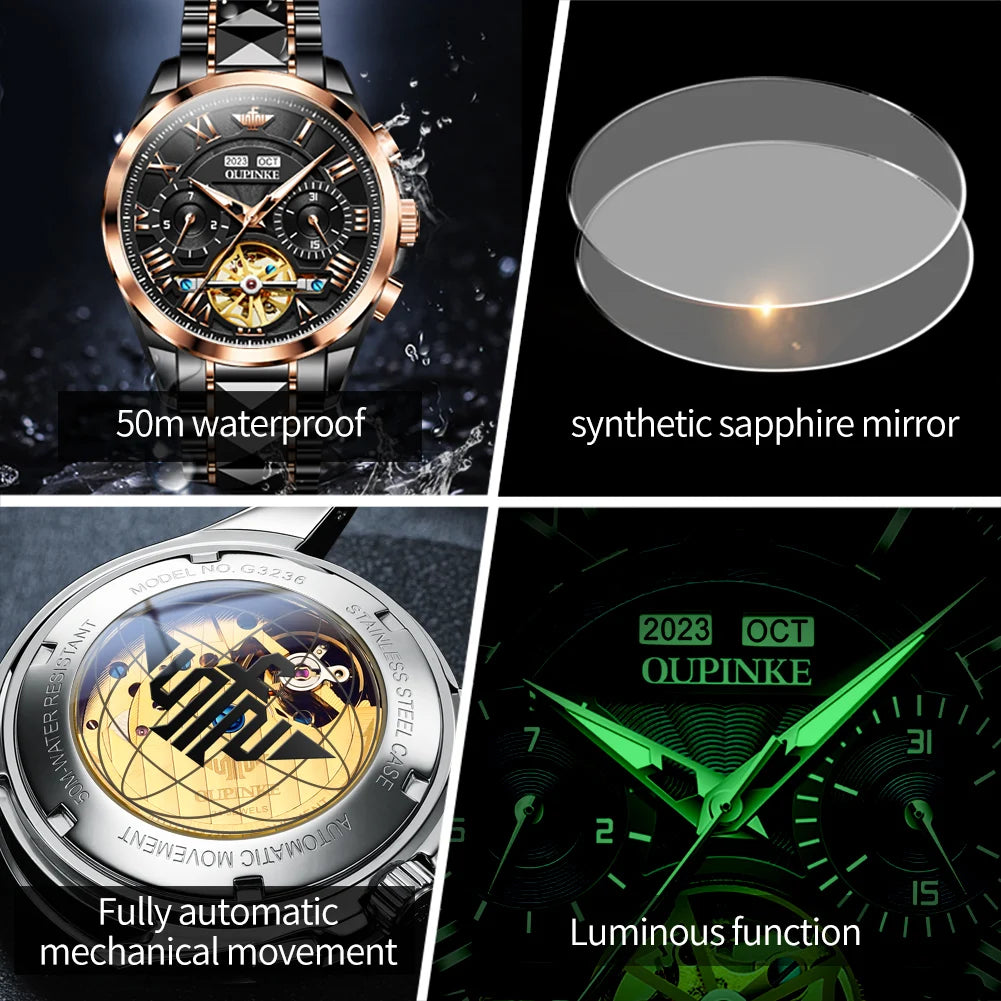 OUPINKE 3236 Men's Watches Top Brand Original Mechanical Watch For Men 50M Waterproof Luxury Man Automatic Dress Wristwatch