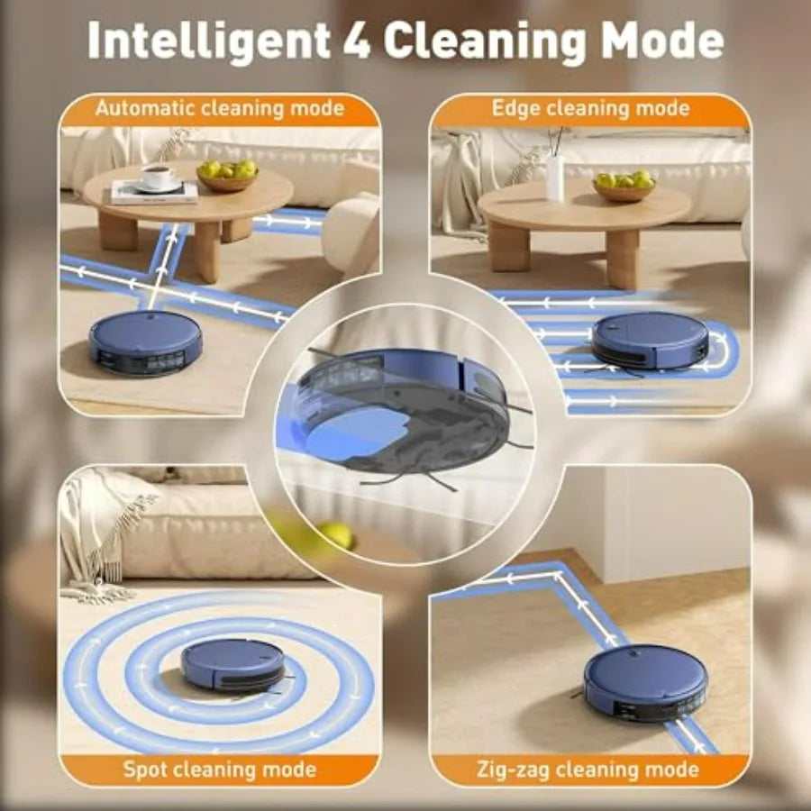 Vacuum Cleaner Robot X44 for hard floors and carpets, ABS plastic body, matte black finish, ultra-slim 7.8cm design with 2600Pa